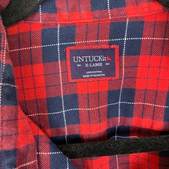 Untuckit Daumus Red & Blue Flannel Long Sleeve Button Down Shirt XL - Picture 2 of 8